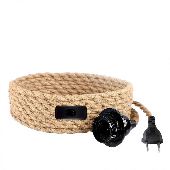 Industrial pendant light with hemp rope