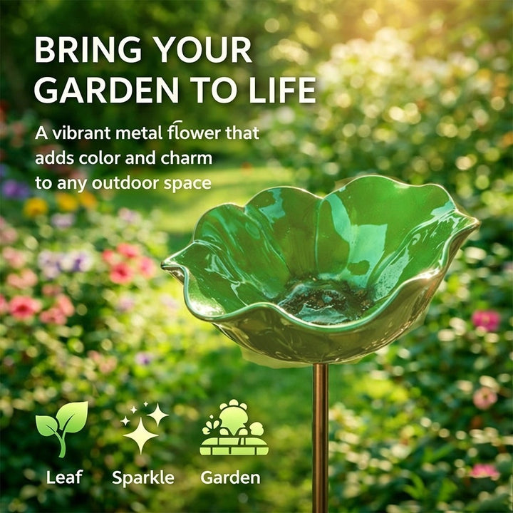 Decorative metal flower stake as a bird feeding station