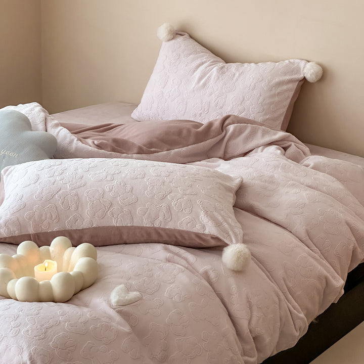 Milk fiber fleece bedding set, thickened, embossed