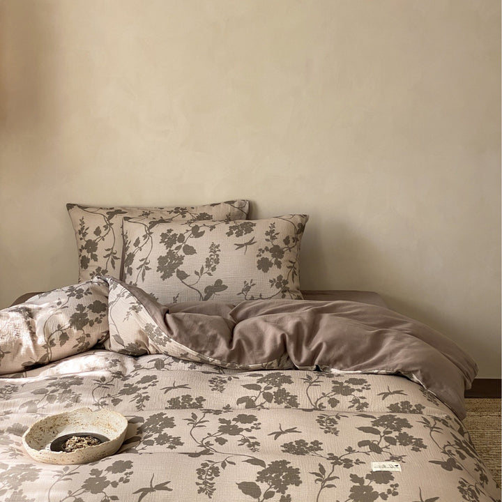 Cotton bedding set, 4-piece, floral pattern