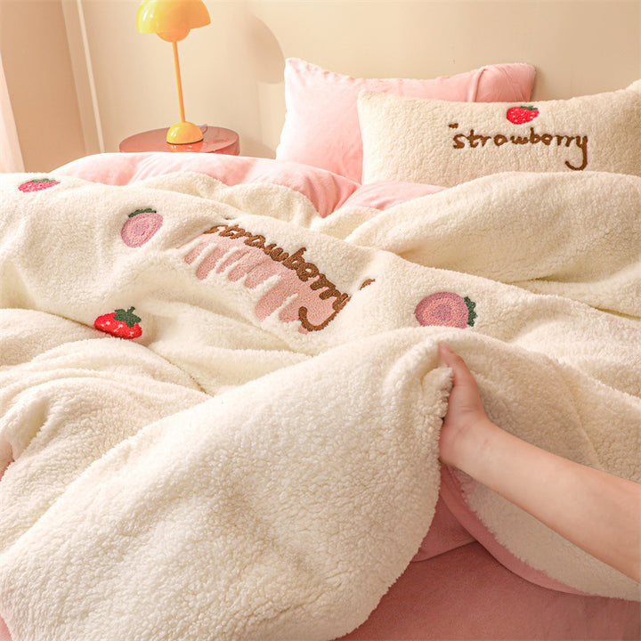 Milk fleece bedding set, double-sided, winter warm
