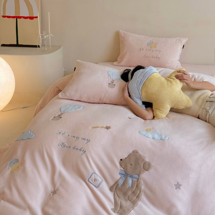 Heat bedding set, 4-piece, milk fiber, cartoon design