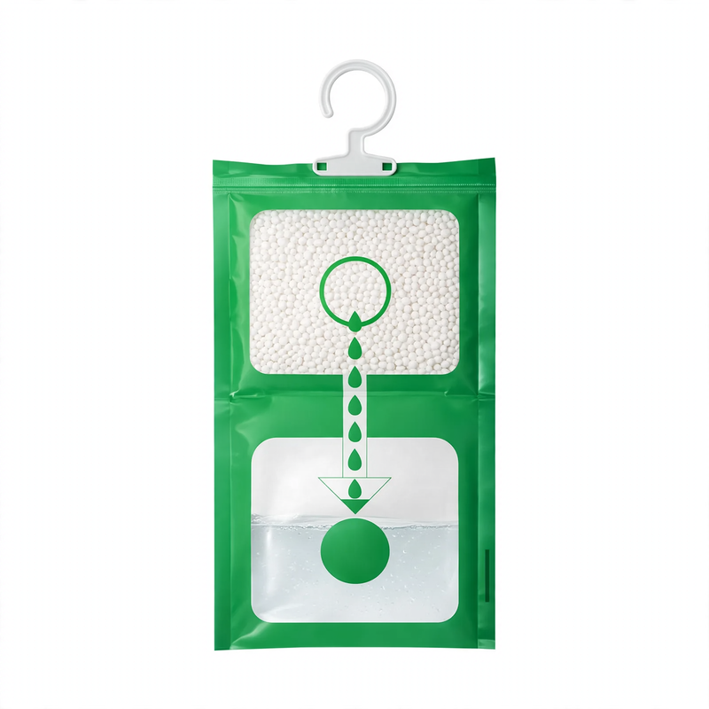 Hanging dehumidifier bag for cabinets and rooms