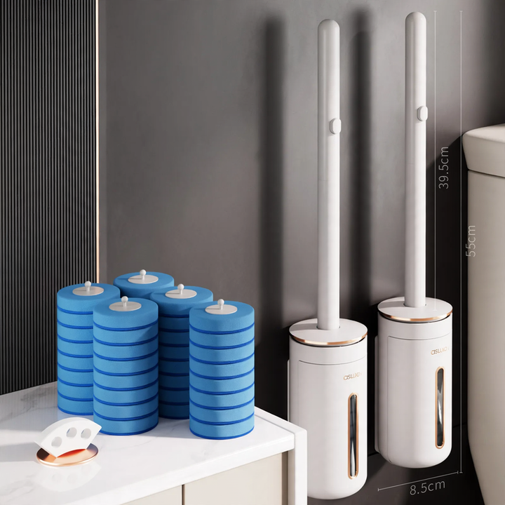 Toilet brush with interchangeable brush heads