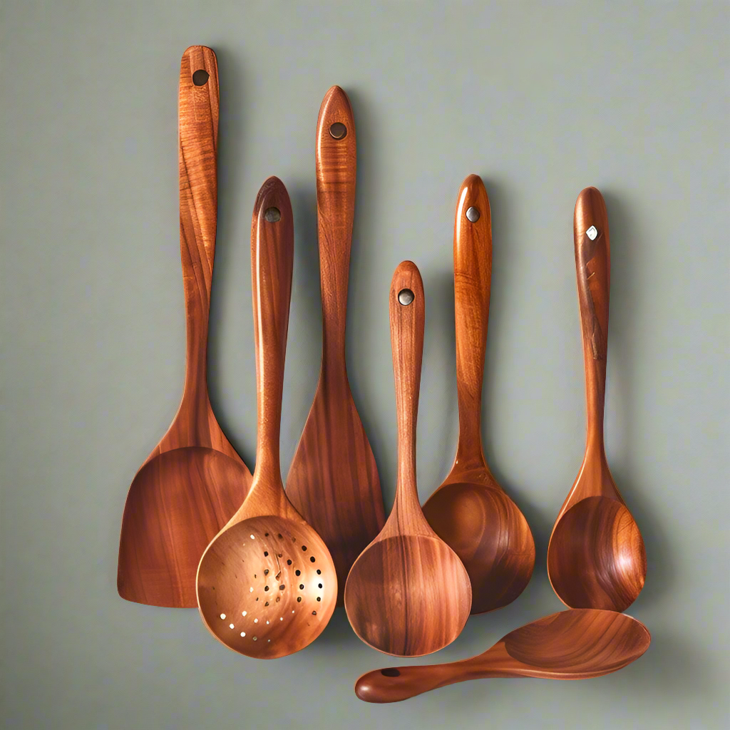 TeakChef Kitchen Set – Durable Antibacterial Kitchen Utensils made of Teak Wood | Bowlift