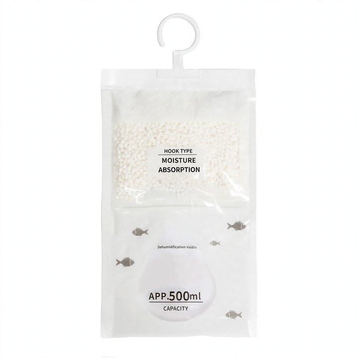 Hanging dehumidifier bag for closets and living spaces