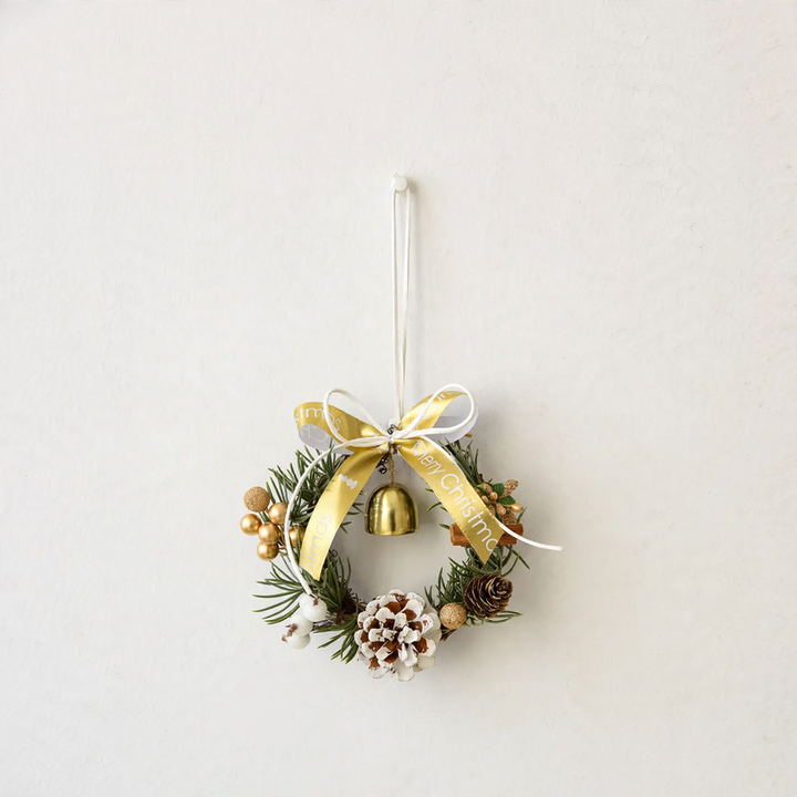 Mini Christmas wreath with pine cones and bells