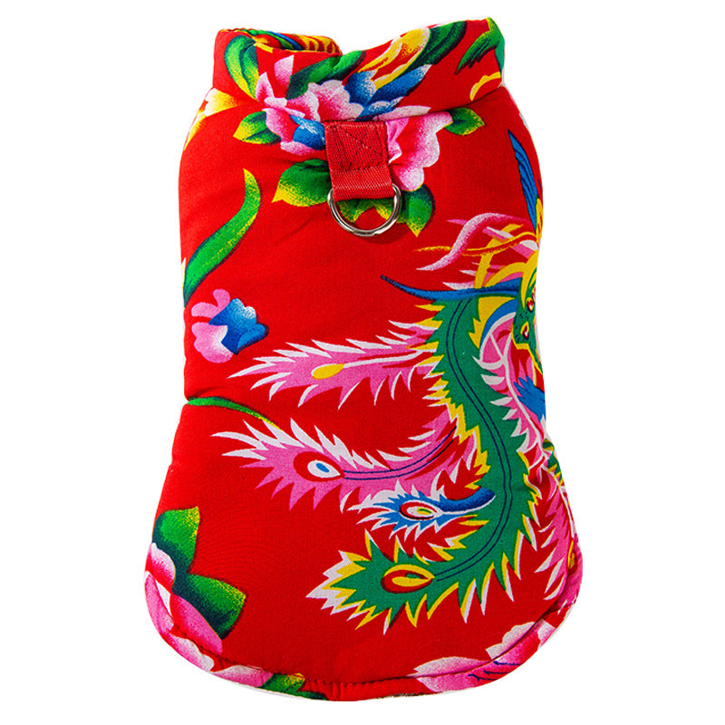 Padded dog coat with leash for clipping on