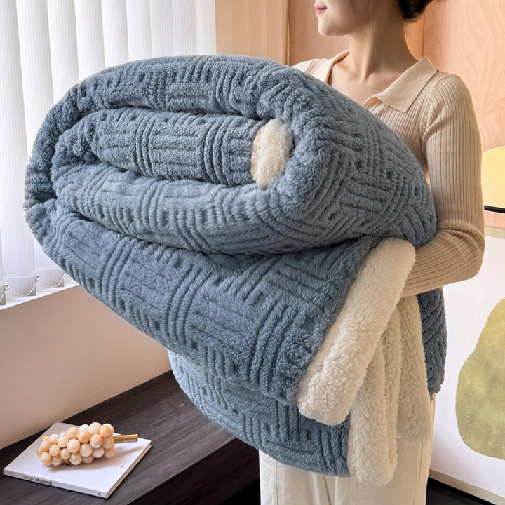 Double-layered, warming lamb fleece throw blanket