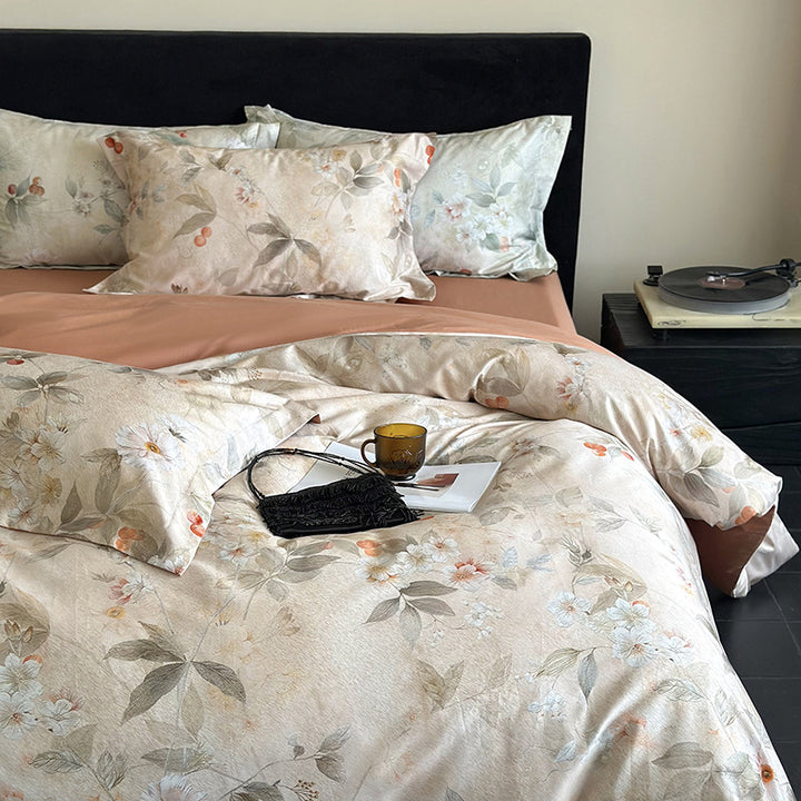 Lyocell bedding set, 3–4 pieces, floral pattern