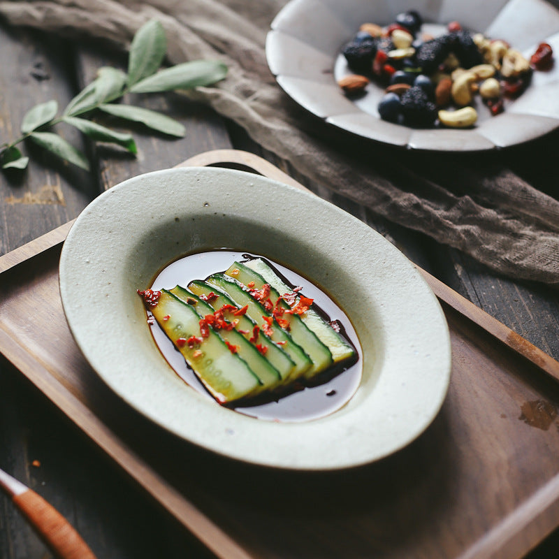 Ceramic plate, rectangular, Japanese style