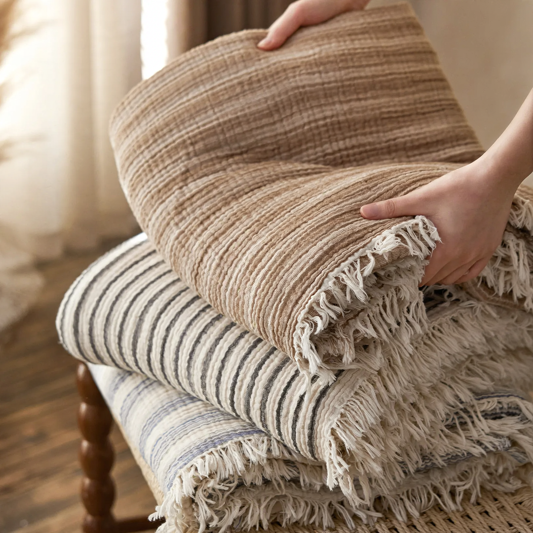 Cotton gauze blanket, checkered, for sofa and bed