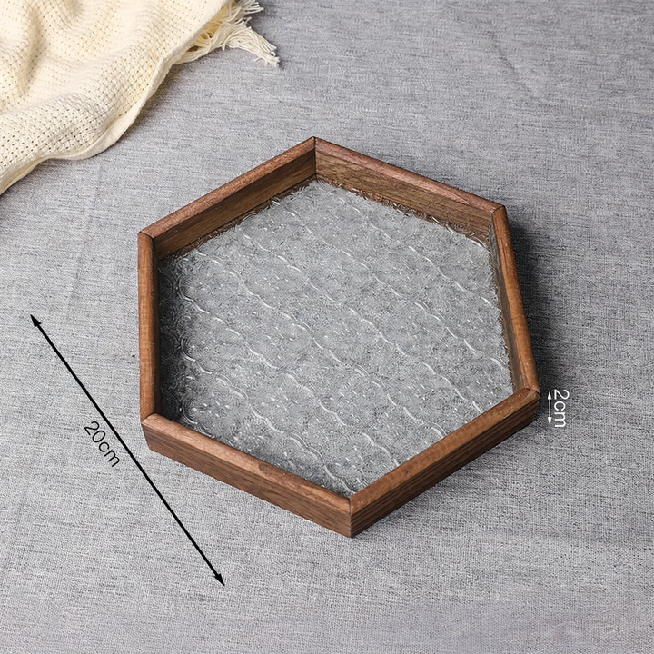 Wood glass tray with hawthorn pattern, European
