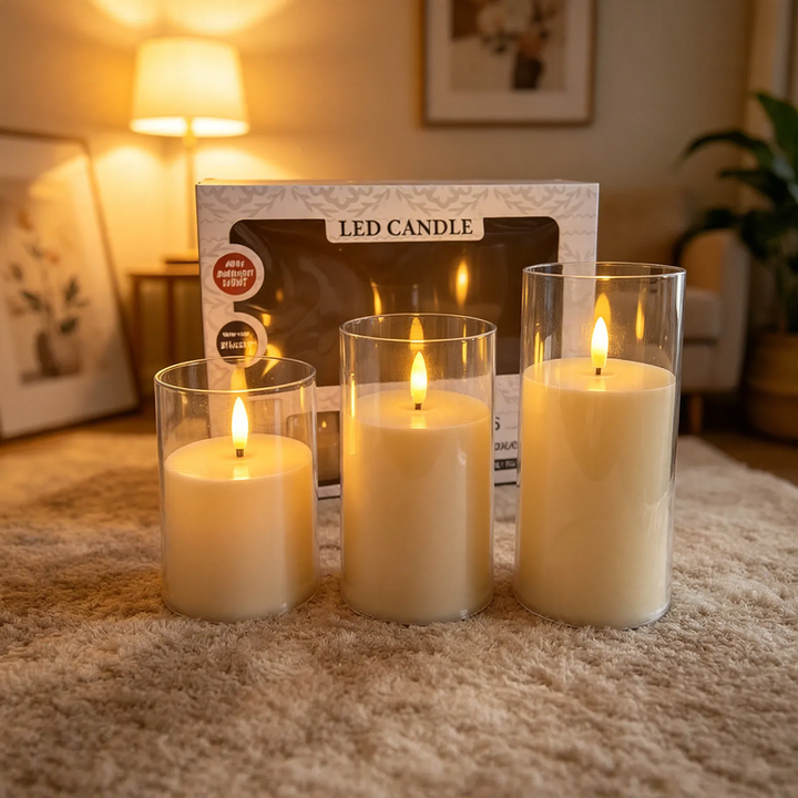 LED Real Wax Look Candle Set, 3-piece