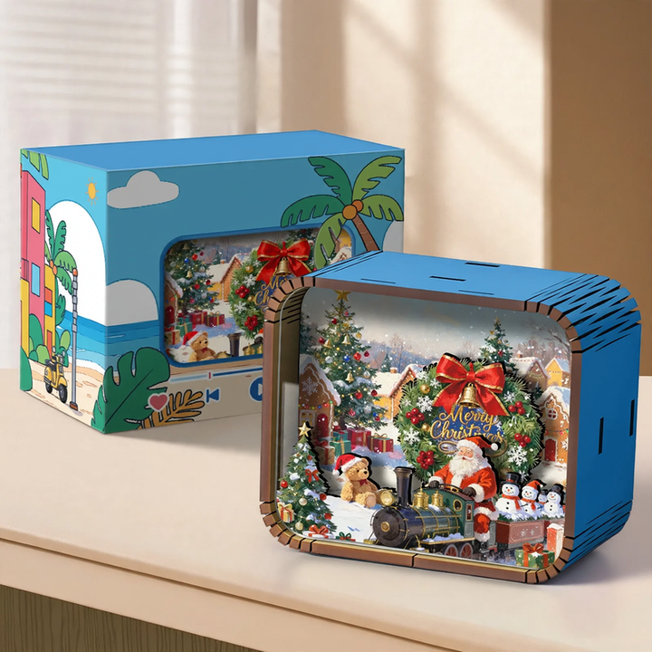 Decorative wooden music box with Christmas motif
