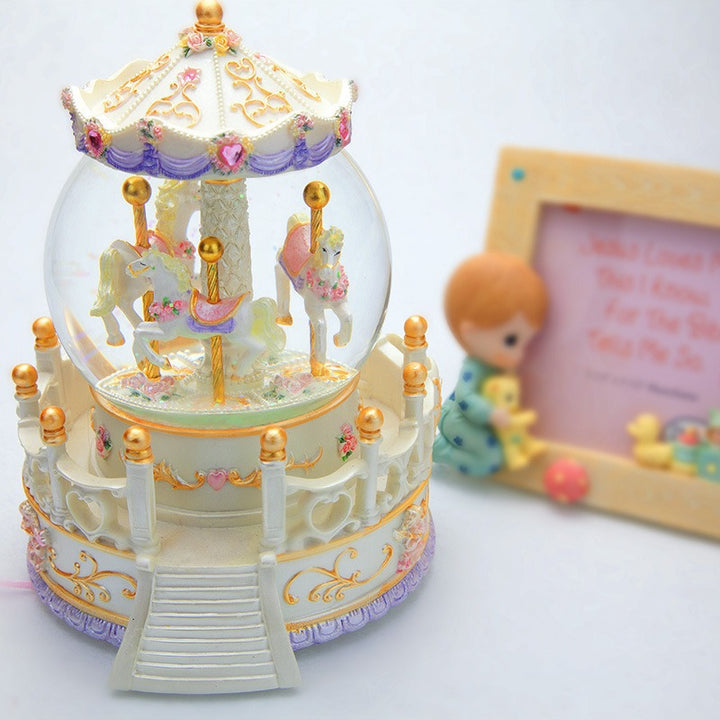 Crystal music box with carousel design