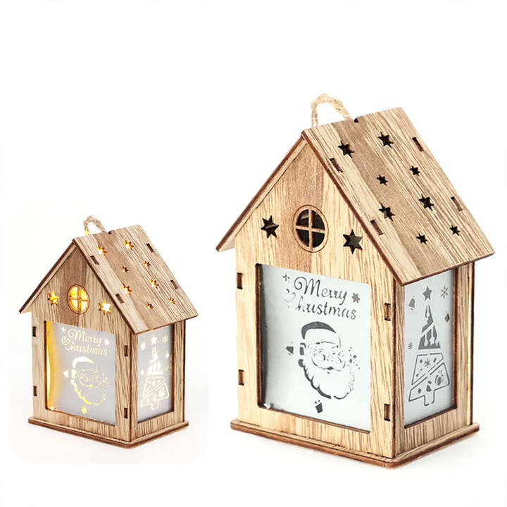 Illuminated wooden house with LED light