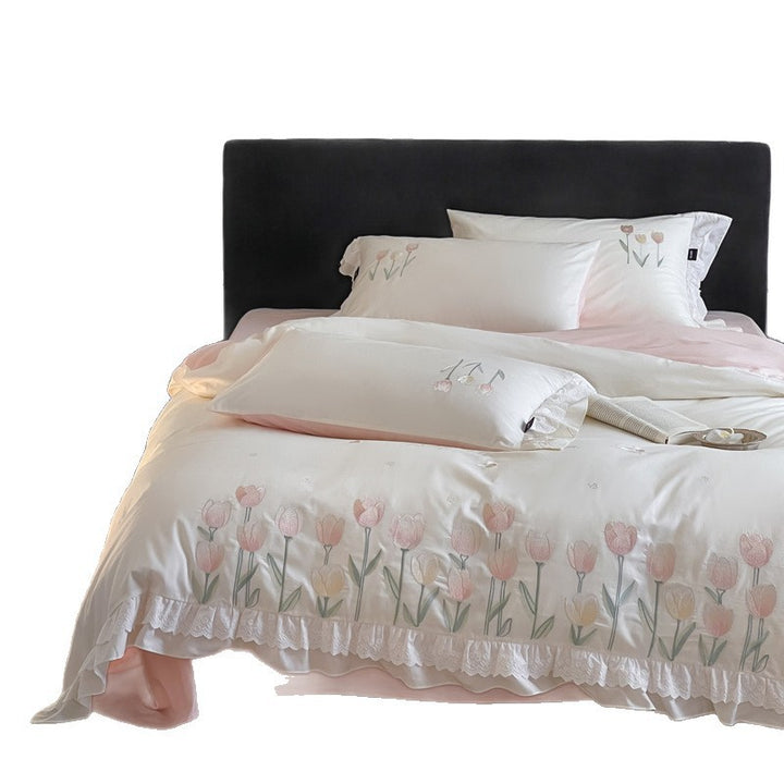 Cotton bedding set, embroidered, French style