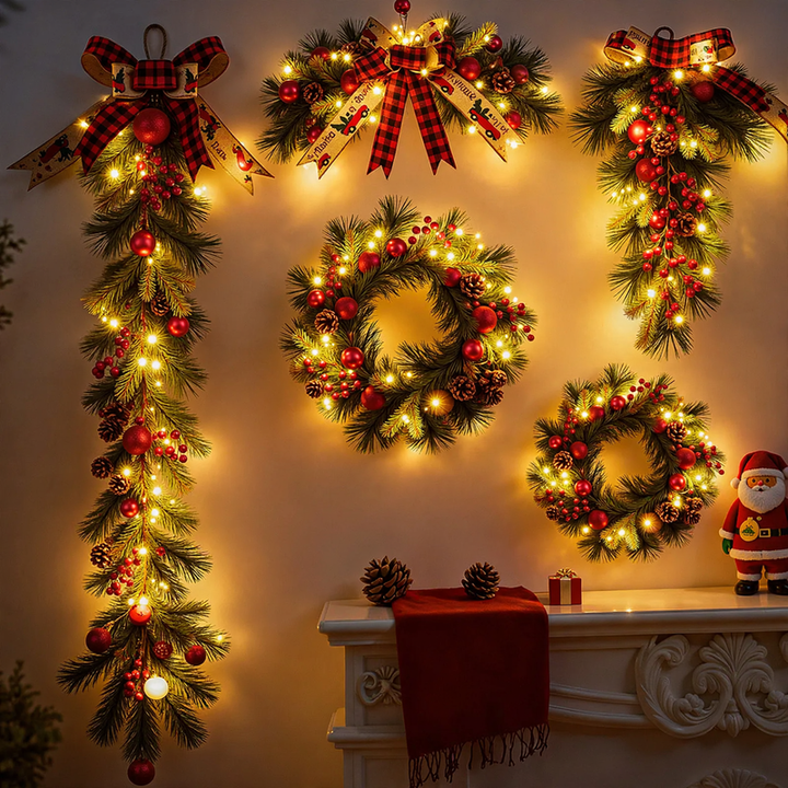 Decorative Christmas wreath with pine needles and pine branches