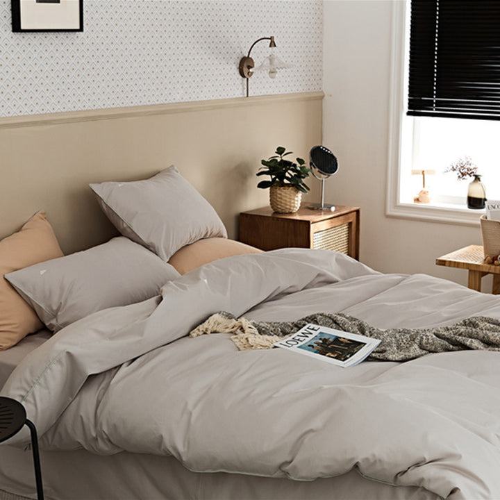 Cotton bed linen set, long-staple cotton, embroidered, brushed