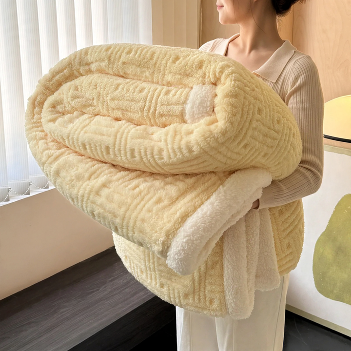 Double-layered, warming lamb fleece throw blanket
