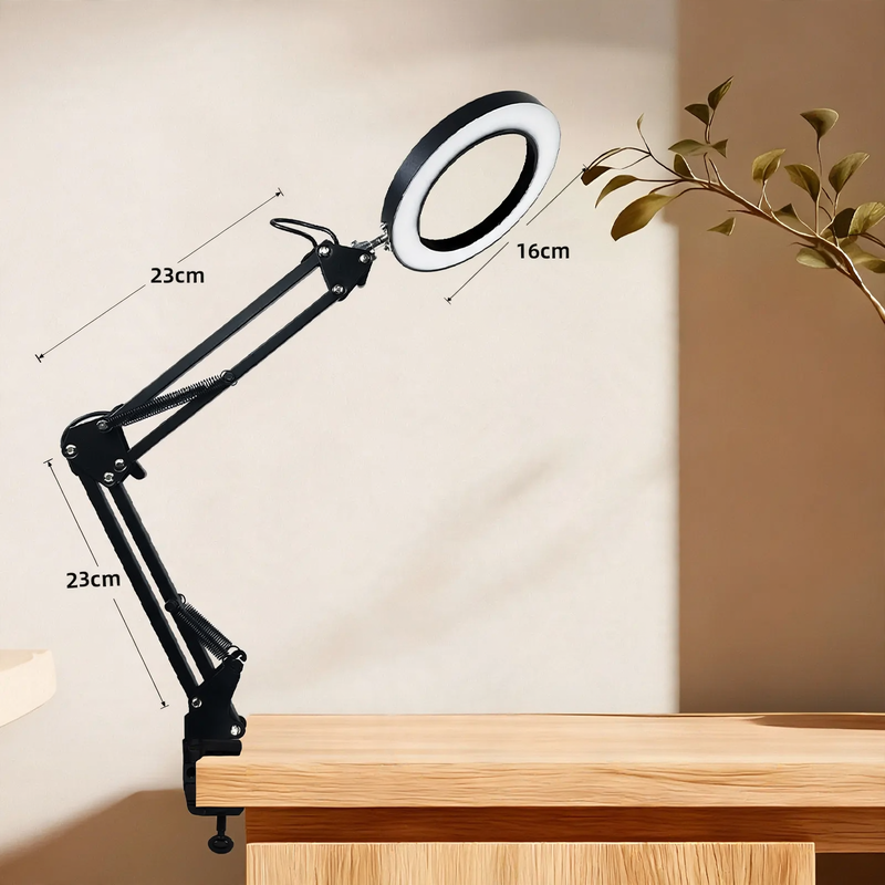 LED work lamp with long articulated arm and eye protection