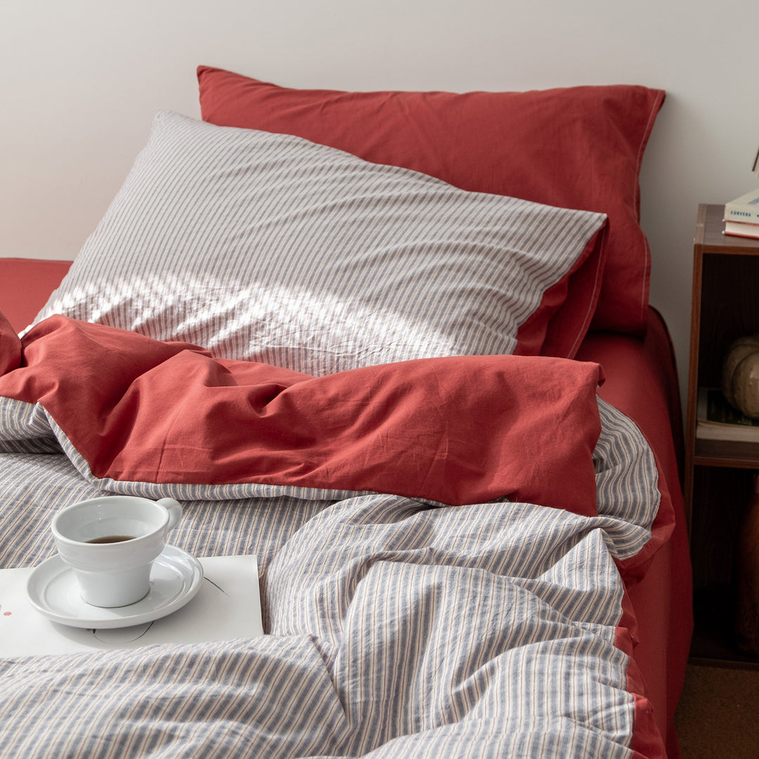 Cotton bedding set, 4-piece, geometric pattern