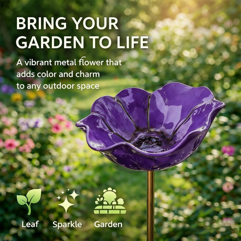 Flower-shaped metal feeding station for birds