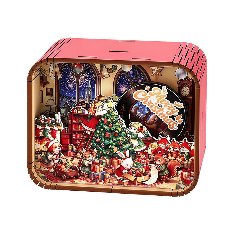 Wooden music box with Christmas motif