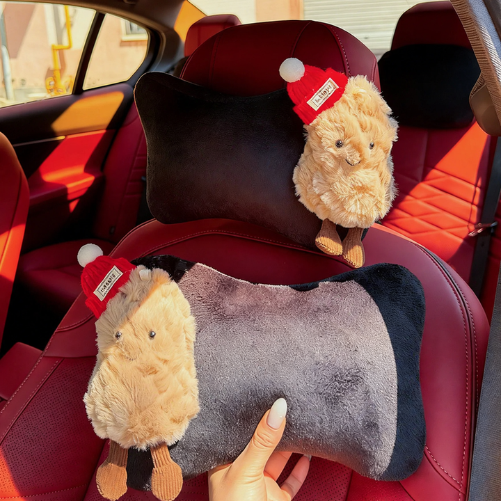 Plush headrest with geometric pattern