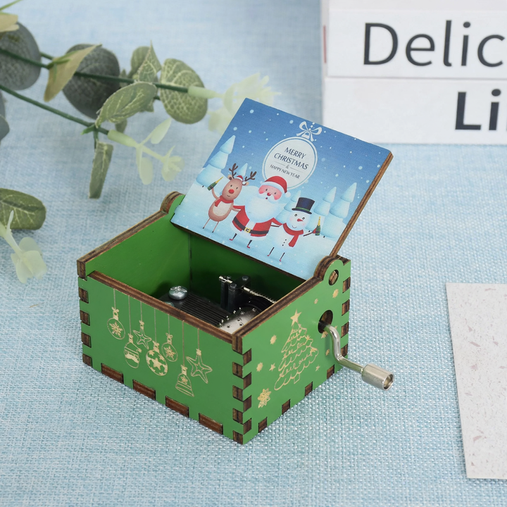 Compact wooden music box with laser engraving