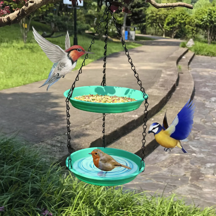 Double-decker hanging bird feeder