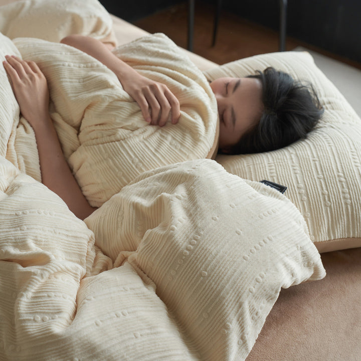 Double-sided milk fiber fleece bedding set, winter
