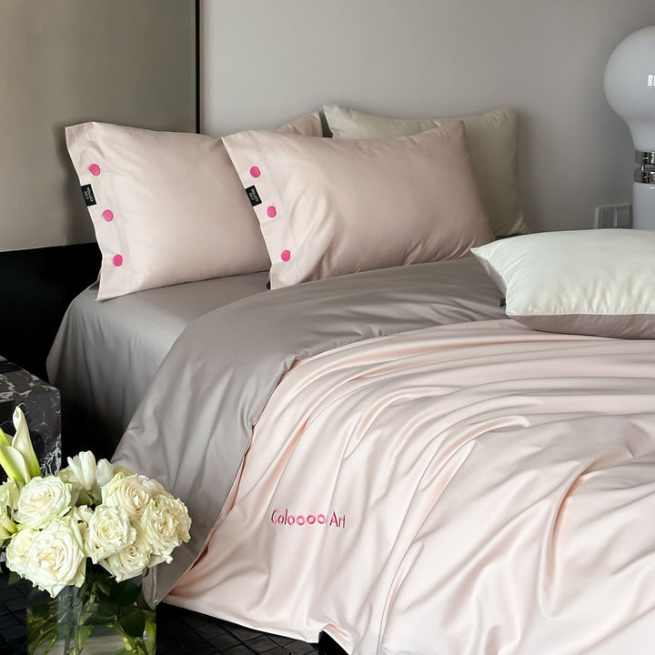 Cotton bedding set, 4-piece, long-staple cotton
