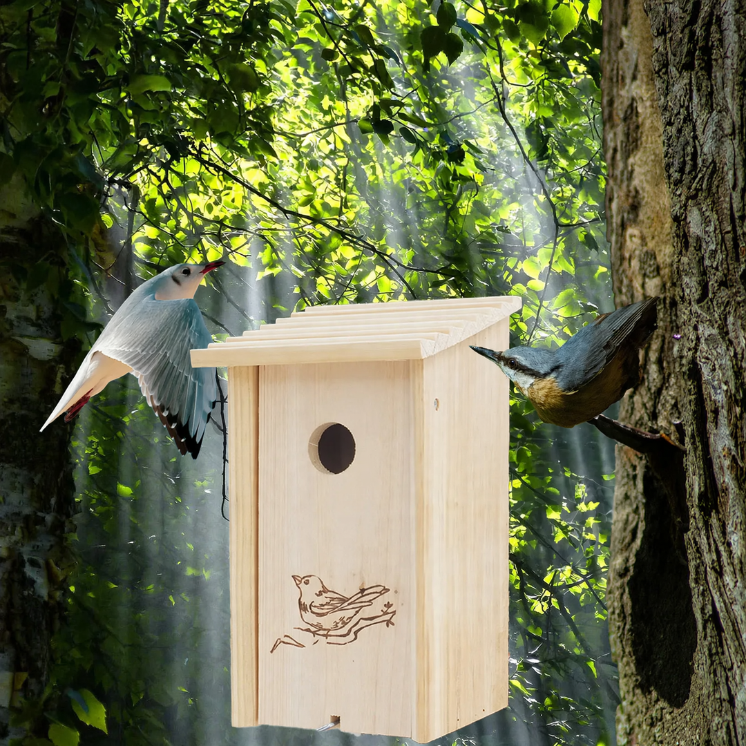 Solid wood birdhouse for winter