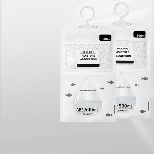 Hanging dehumidifying bag for clothing