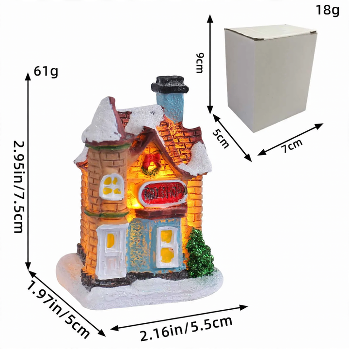 Decorative illuminated Christmas house made of resin