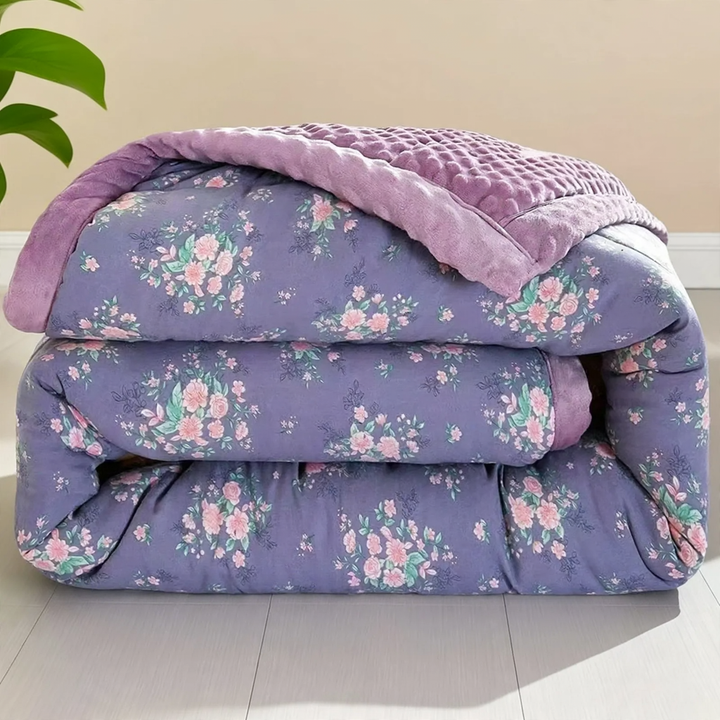 Double-sided cotton duvet with printed pattern