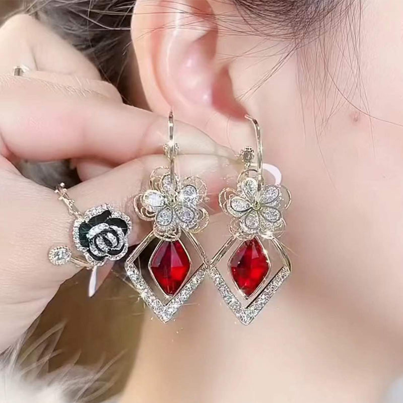 BowLift | Flower Zircon Rhombic Sapphire Drop Earrings