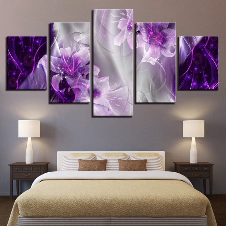 5 Piece White & Purple Magical Flower - Canvas Wall Art Painting | Bowlift