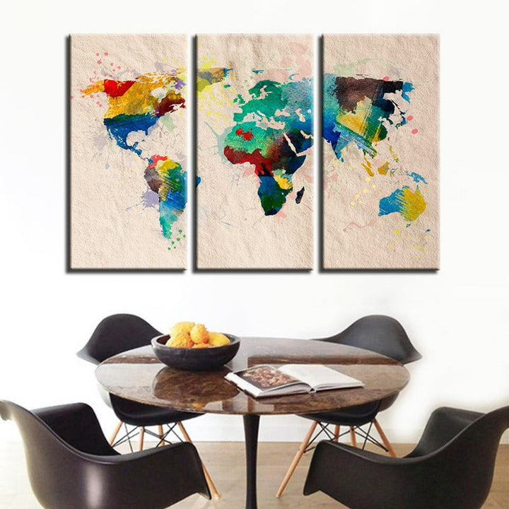 Beautiful Abstract Rainbow Color World Map-Canvas Wall Art Painting 3 Pieces | Bowlift