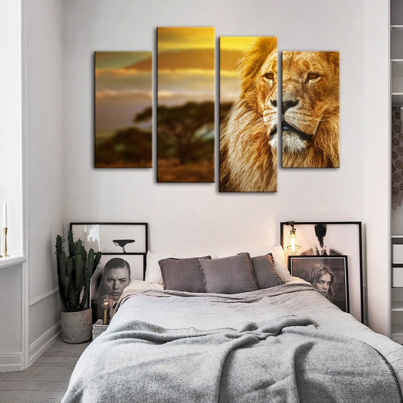 4 Piece Unamused Lion - Canvas Wall Art Painting | Bowlift