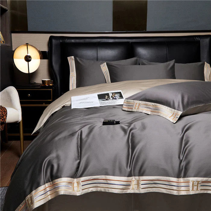 Satin Cotton Embroidered Bedding Set - Luxora | Bowlift