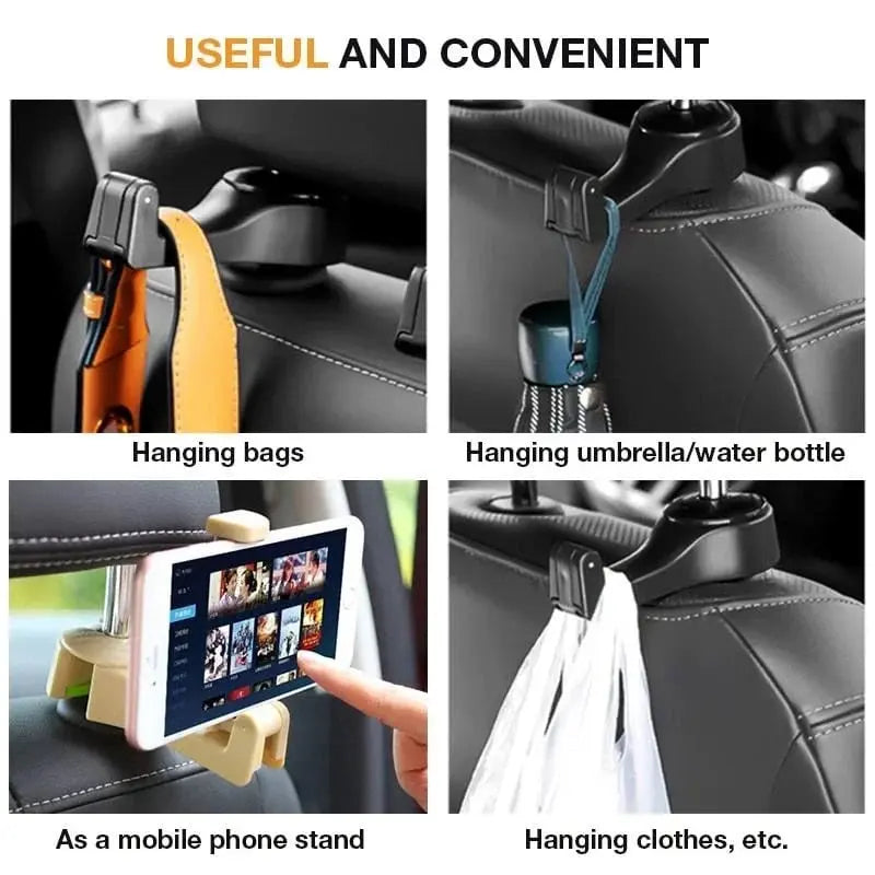 BowLift | 2-in-1 Car Headrest Hooks – Holds Bags & Serves as Smartphone Holder