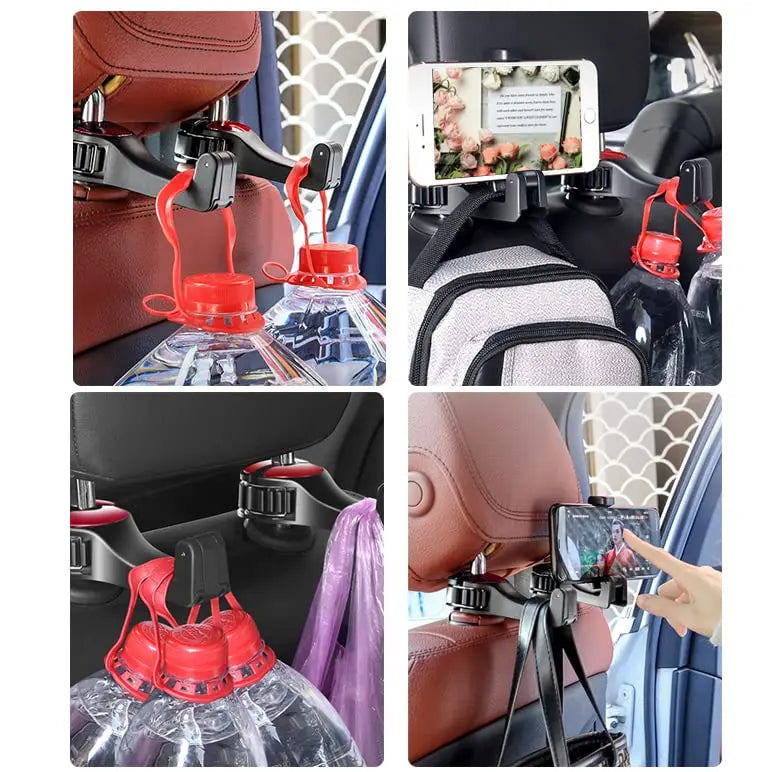BowLift | 2-in-1 Car Headrest Hooks – Holds Bags & Serves as Smartphone Holder