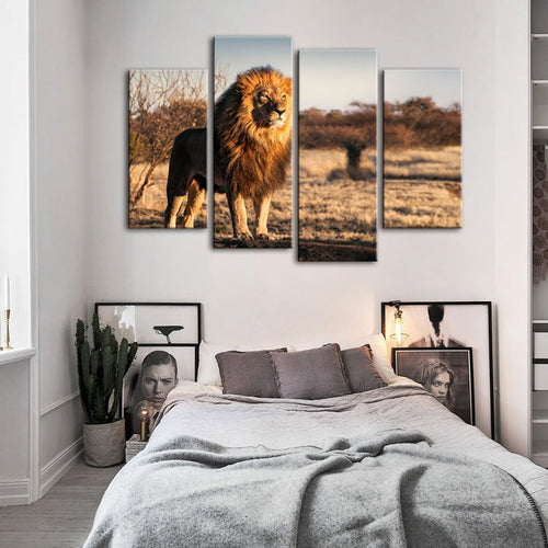 4 Piece Majestic Lion Bathed in Sunlight - Canvas Wall Art Painting | Bowlift