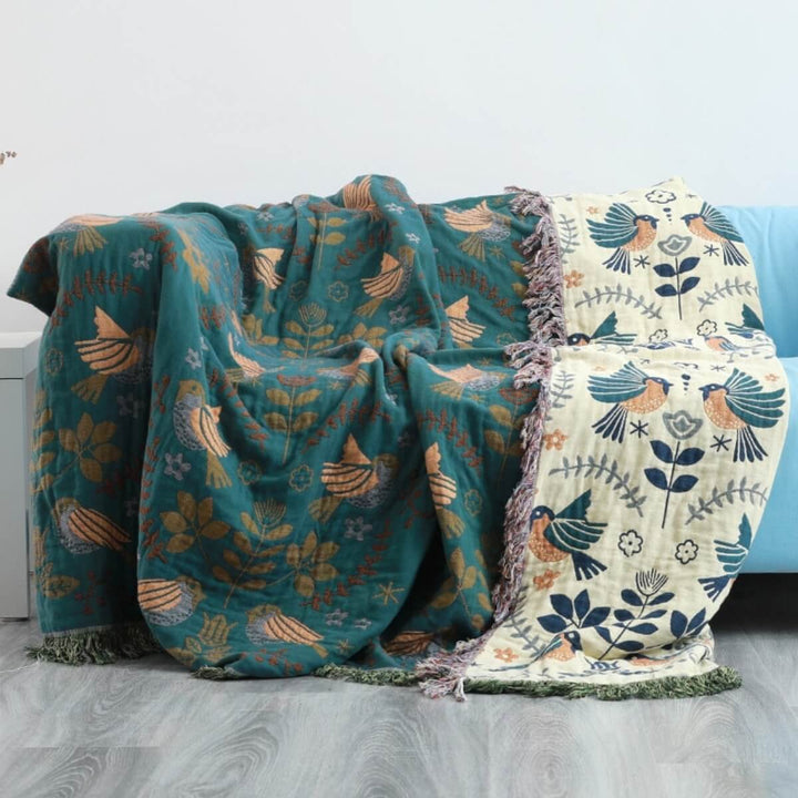 BowLift | Reversible Scandinavian Bird Throw Blanket – Cosy & Versatile for All Seasons