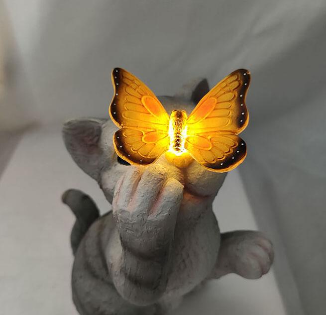 BowLift | SolarPurr Garden Light | LED Cat Figure with Butterfly | Solar Powered | Weatherproof | Outdoor Decoration