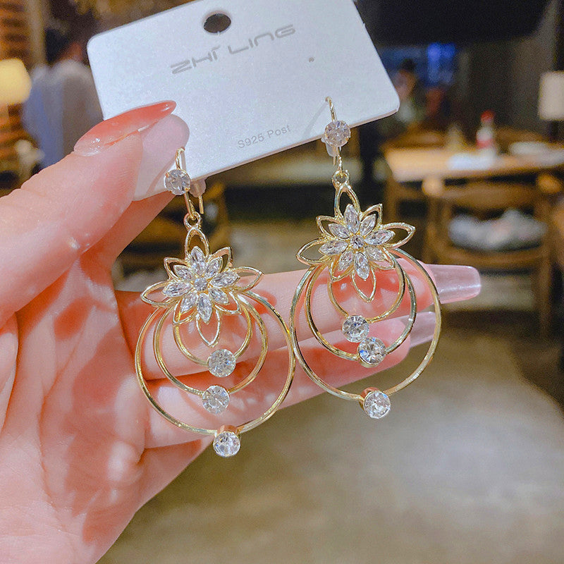 Crystal Lotus Three Ring Earrings Bowlift