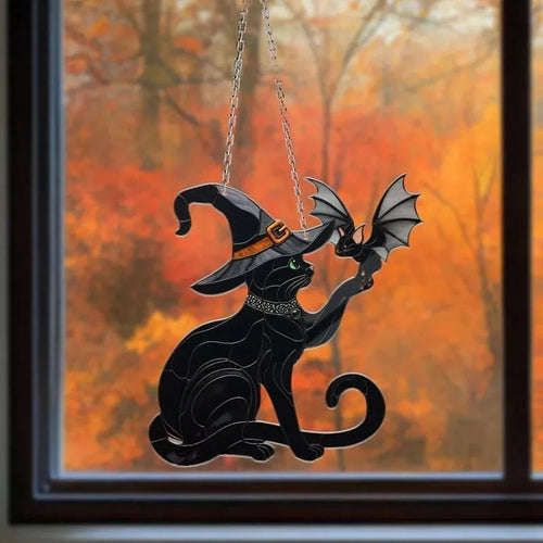 BowLift | Black Cat Touching Bat Window Hanging